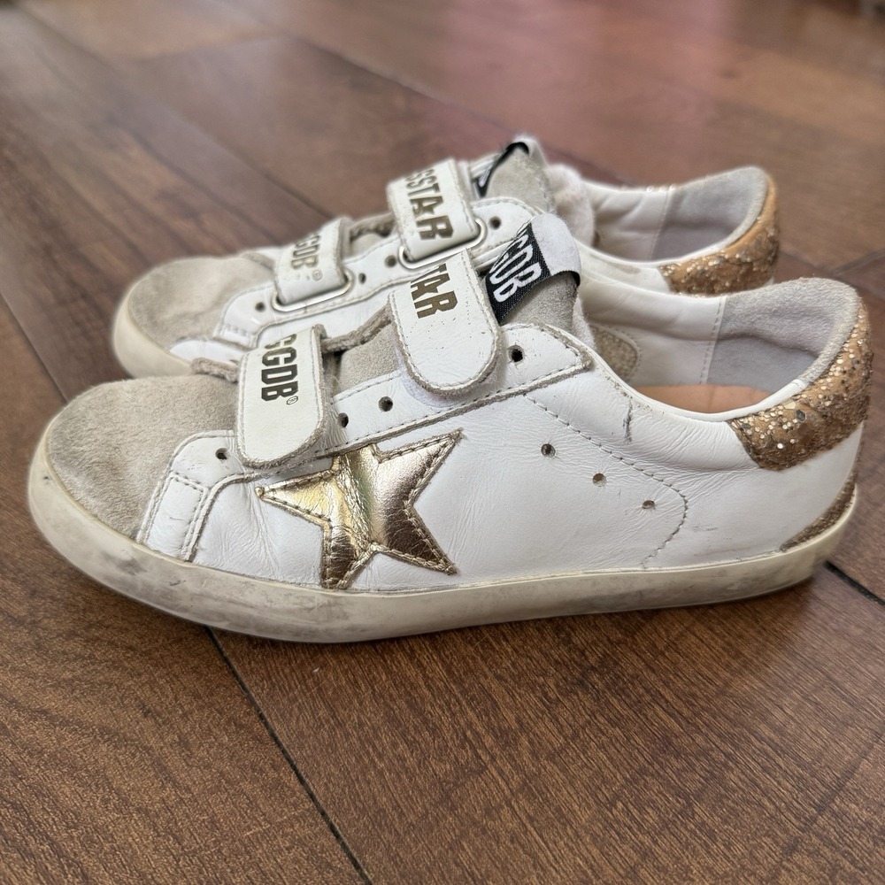 Golden Goose Old School Size 32 Kids 1 White Gold Glitter Star GGDB Sneakers
